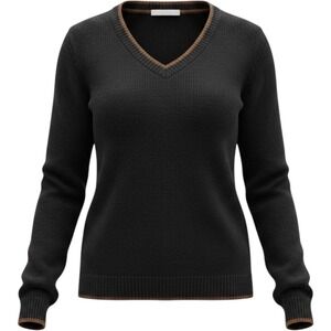 The Limited Womens‎ V-Neck Wool Sweater Black Brown Trim Long Sleeve Size Small